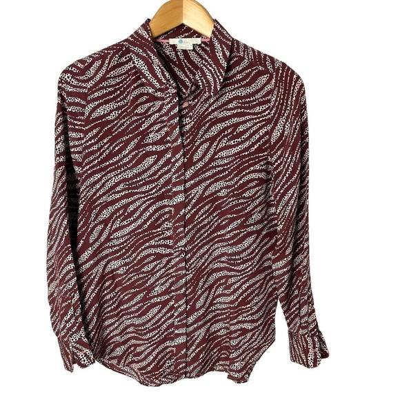 Boden Silk Zebra Stripe Blouse Burgundy Size 6 Button Front Relaxed Fit W0323 - Picture 1 of 4